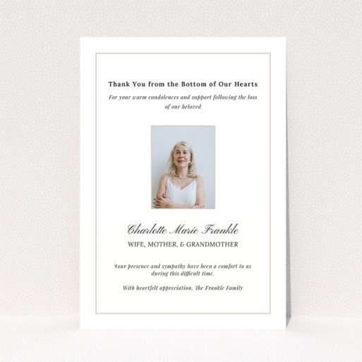 Funeral thank you card with one photo and elegant design