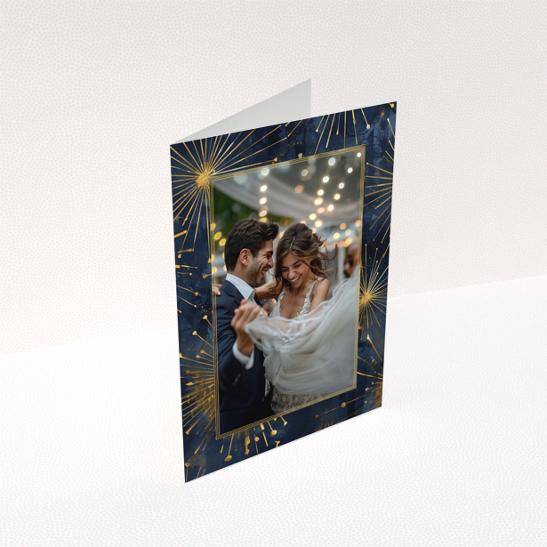 Wedding invitation card design with one photo of a couple dancing