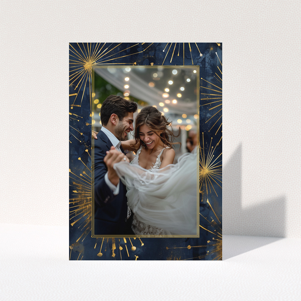 Wedding invitation card design with one photo of a couple dancing