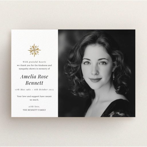 Elegant Funeral Card Funeral thank you card design with one photo alongside elegant text layout.