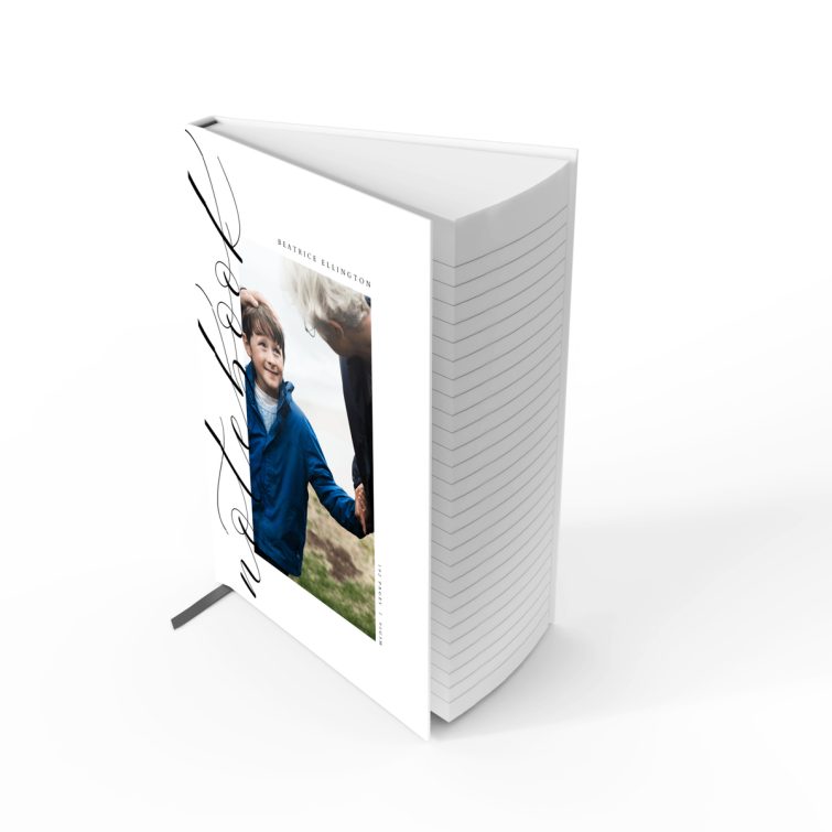 Custom portrait notebook cover design featuring one photo on the front.