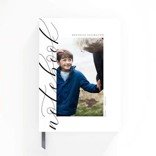 Custom portrait notebook cover design featuring one photo on the front.