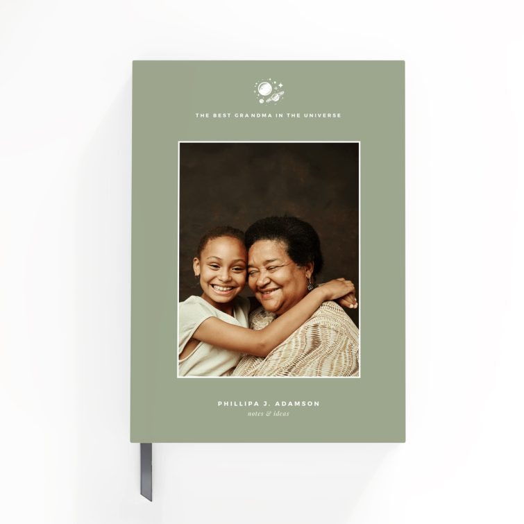 Personalised portrait notebook design featuring one photo on the cover spread by Utterly Printable.