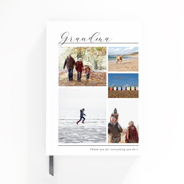 Personalised grandma notebooks design with five photos on the cover by Utterly Printable.