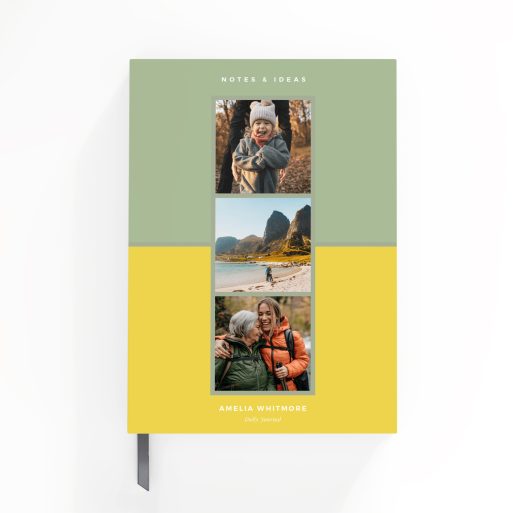 Personalised portrait notebook design with three photos, perfect for capturing notes and ideas.