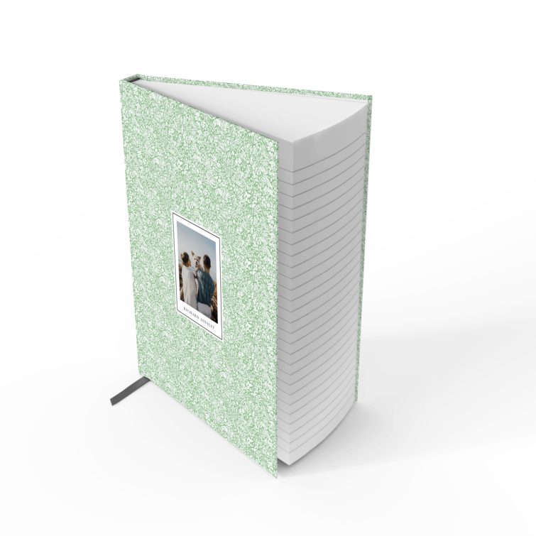 Floral pattern personalised notebook design with one photo on the cover.