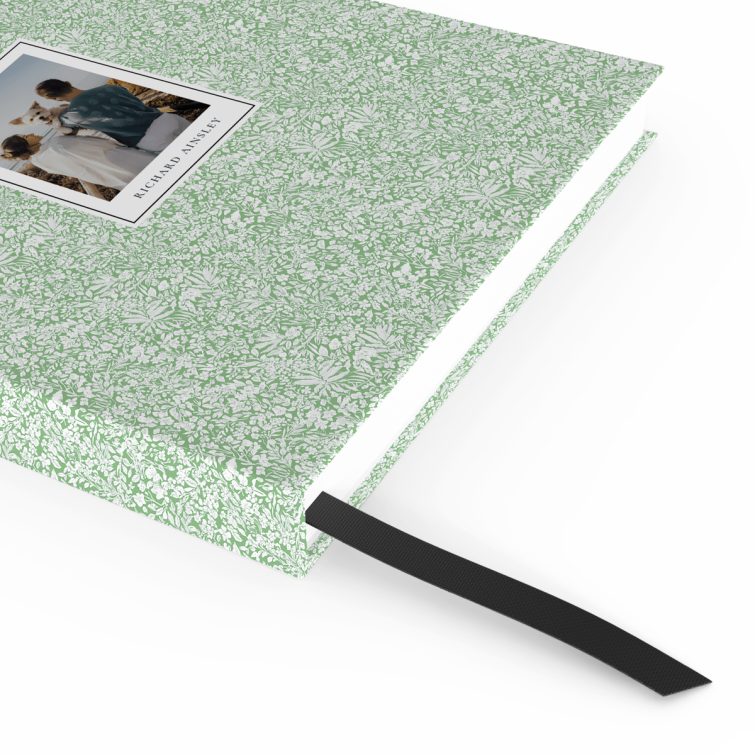 Floral pattern personalised notebook design with one photo on the cover.