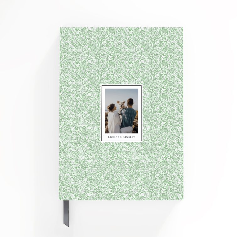 Floral pattern personalised notebook design with one photo on the cover.