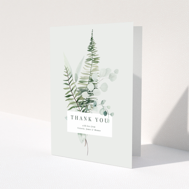 Floral baby thank you card with elegant greenery design.