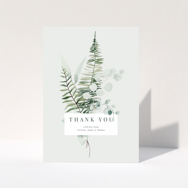 Floral baby thank you card with elegant greenery design.