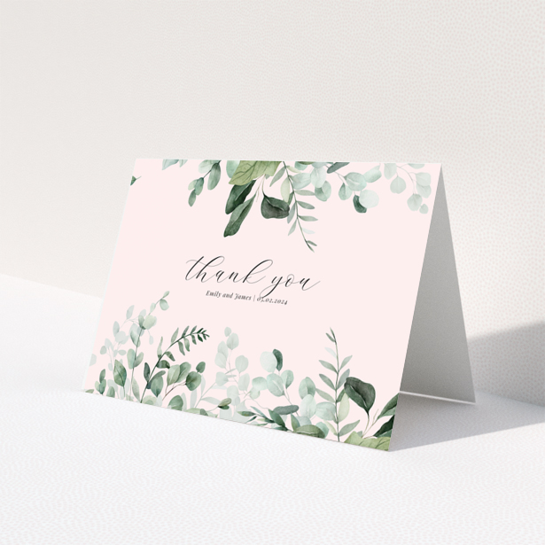 Floral thank you card with leafy design and personalised message.