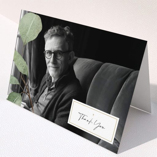 Elegant Funeral Card Funeral thank you card design featuring one photo with a botanical element