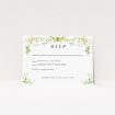 Greenwich Garden RSVP Card Template - Lush illustrations of greenery and soft watercolour hues, evoking the charm of an English garden in spring. Perfect for couples seeking to infuse their stationery with the vibrancy of nature's splendour This is a view of the front