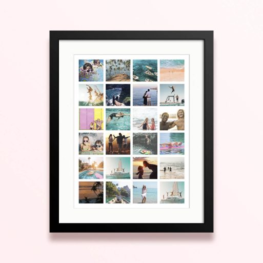 Framed and mounted photo print with images of family moments.