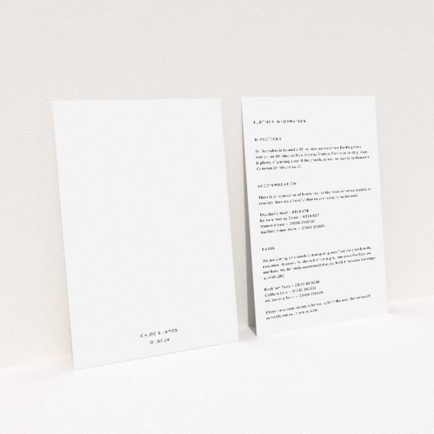 Hanover Elegance information insert card - contemporary chic wedding stationery with elegant script names. This image shows the front and back sides together