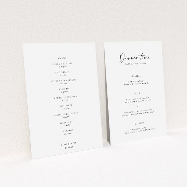 Contemporary Hanover Elegance Wedding Menu Template with Clean White Backgrounds. This image shows the front and back sides together