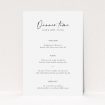 Contemporary Hanover Elegance Wedding Menu Template with Clean White Backgrounds. This is a view of the front