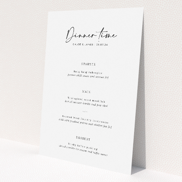 Contemporary Hanover Elegance Wedding Menu Template with Clean White Backgrounds. This image shows the front and back sides together