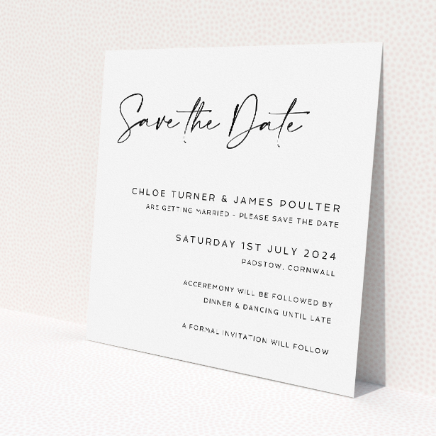 Hanover Elegance wedding save the date card featuring timeless black and white design with classic and contemporary style. This image shows the front and back sides together