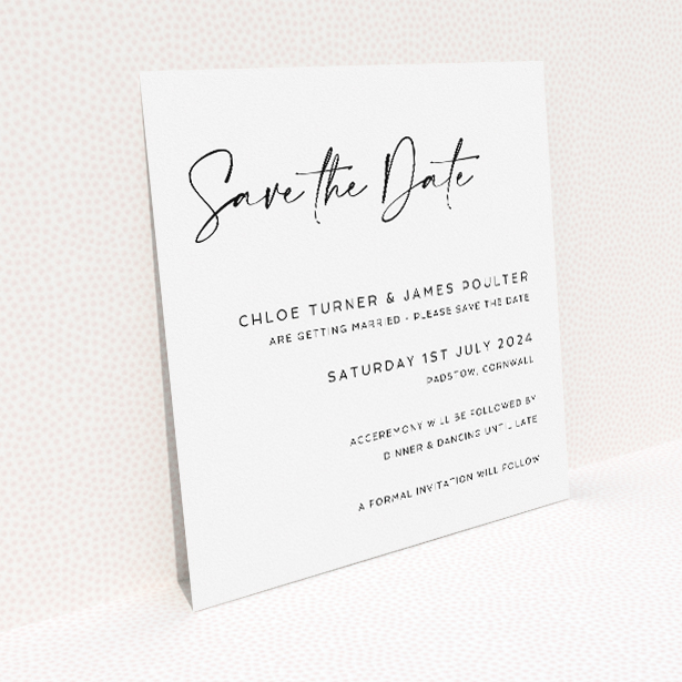 Hanover Elegance wedding save the date card featuring timeless black and white design with classic and contemporary style. This image shows the front and back sides together