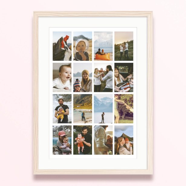 Framed and mounted photo print featuring 12 family and nature photos