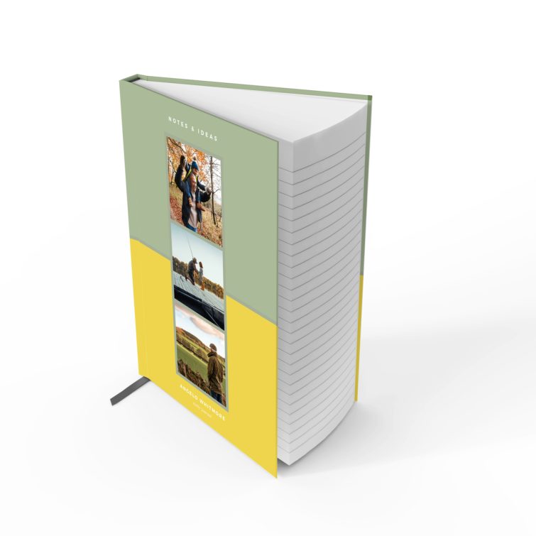 Portrait orientation notebook cover design with three photos, available from Utterly Printable's design-online platform.