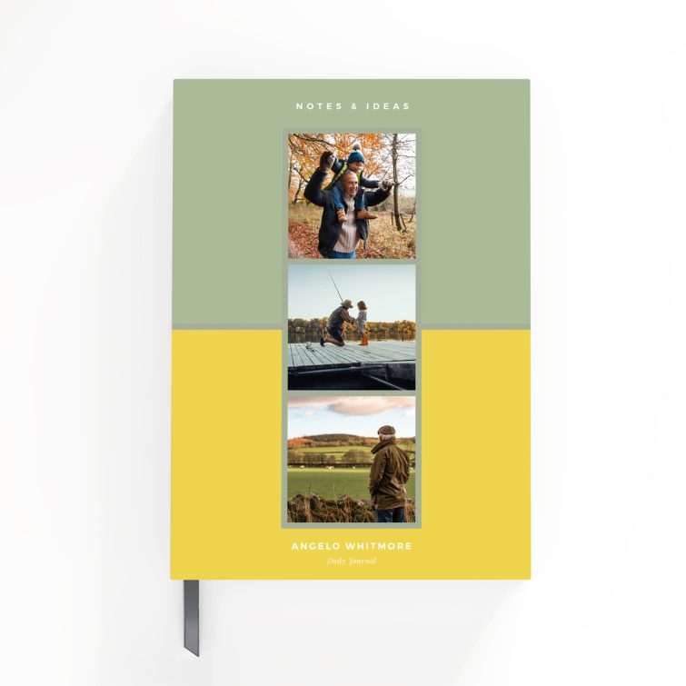 Portrait orientation notebook cover design with three photos, available from Utterly Printable's design-online platform.