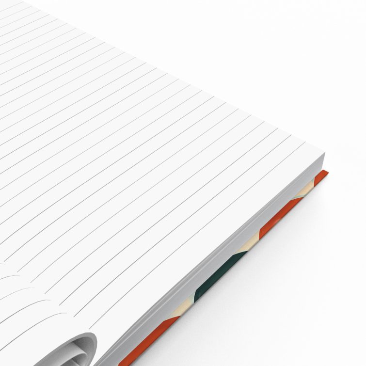 Colourful heart-patterned notebook cover design with one featured text area.