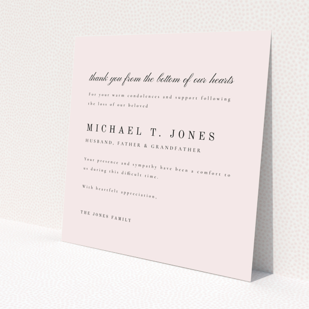 Funeral thank you card design with heartfelt message in cursive and serif fonts