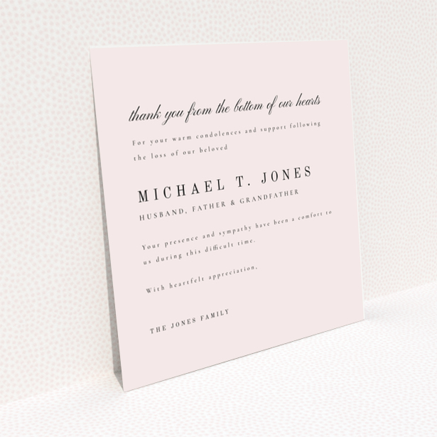 Square folded funeral thank you card design reverse side