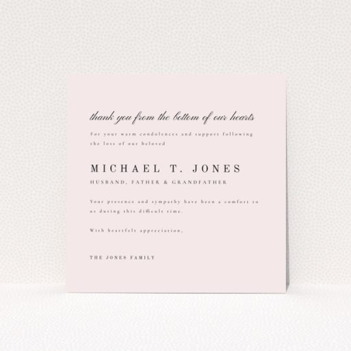 Funeral thank you card design with heartfelt message in cursive and serif fonts