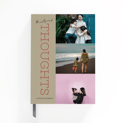 Portrait notebook design with three placeholder photos on cover, by Utterly Printable.