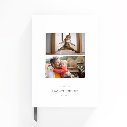 Personalised portrait notebook design with two photos by Utterly Printable