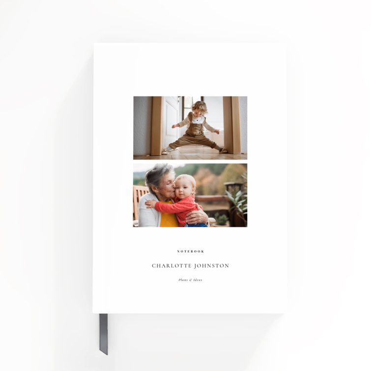 Personalised portrait notebook design with two photos by Utterly Printable