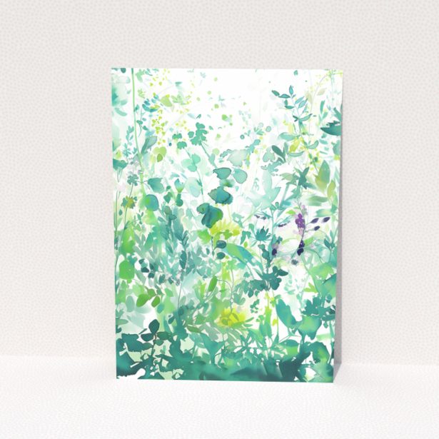 Green leafy floral design on the reverse side of a Portrait change of address card