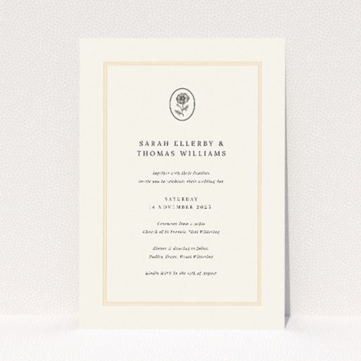 Heritage Crest Wedding Invitation - Minimalist Design with Classical Elements. This is a view of the front