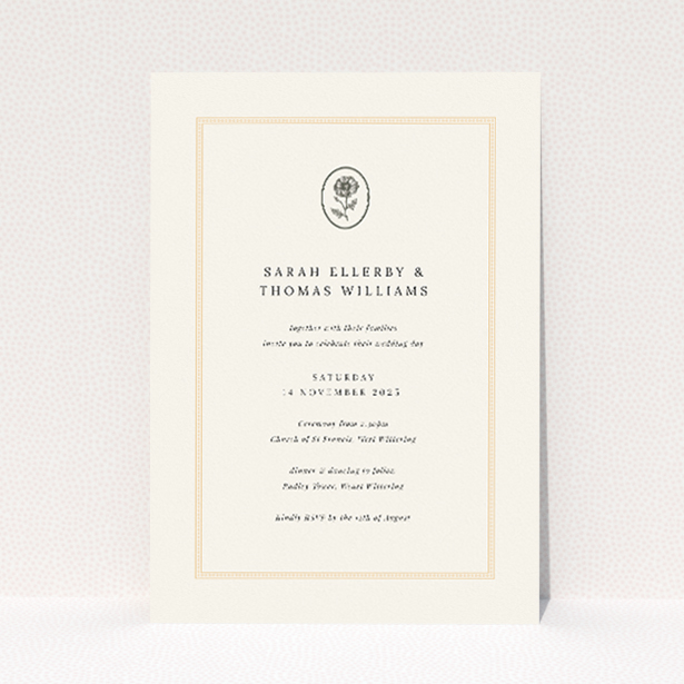 Heritage Crest Wedding Invitation - Minimalist Design with Classical Elements. This is a view of the front