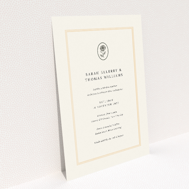 Heritage Crest Wedding Invitation - Minimalist Design with Classical Elements. This image shows the front and back sides together