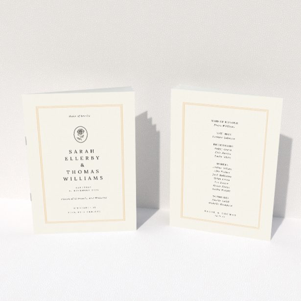 Elegant Heritage Crest A5 Wedding Order of Service Booklet Template. This image shows the front and back sides together