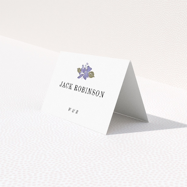 Hibernian Harmony place cards featuring soft watercolour greenery and delicate floral accents in tranquil greens, gentle lilacs, and muted blues. This is a third view of the front