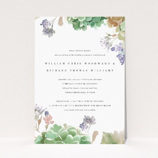 Hibernian Harmony Wedding Invitation - Soft Watercolour Greenery and Floral Accents. This is a view of the front
