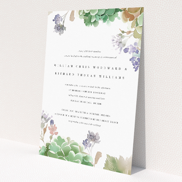 Hibernian Harmony Wedding Invitation - Soft Watercolour Greenery and Floral Accents. This image shows the front and back sides together