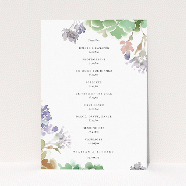 Elegantly Crafted Hibernian Harmony Wedding Menu Template with Soft Watercolour Greenery and Delicate Floral Accents. This image shows the front and back sides together