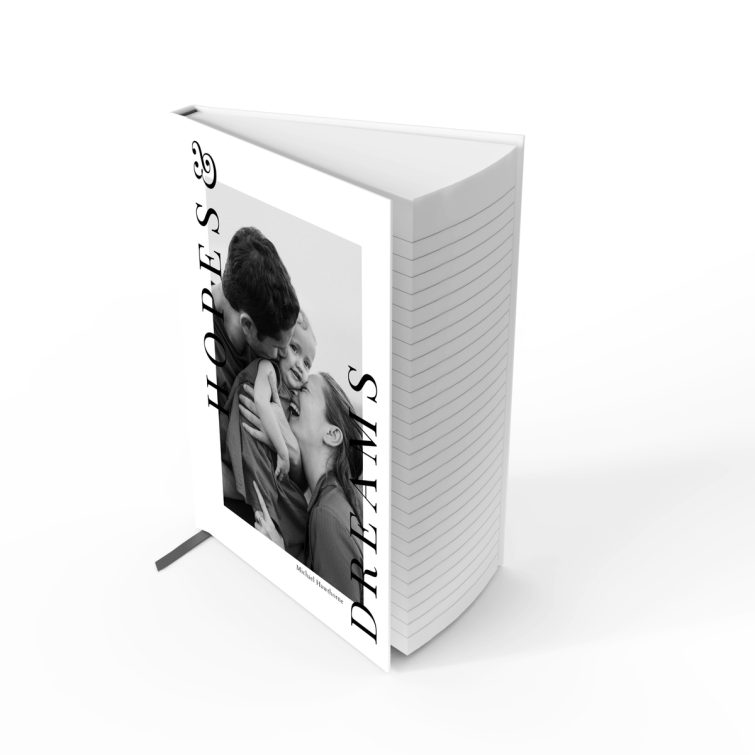 Customisable portrait notebook design featuring one photo on the cover, ideal for personalisation by UK-based Utterly Printable.