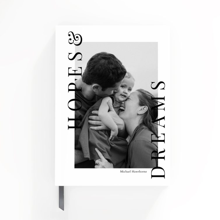 Customisable portrait notebook design featuring one photo on the cover, ideal for personalisation by UK-based Utterly Printable.