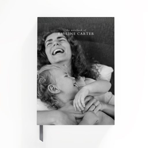 Personalised portrait notebook design with one black and white photo on the cover, ideal for custom printing by Utterly Printable.