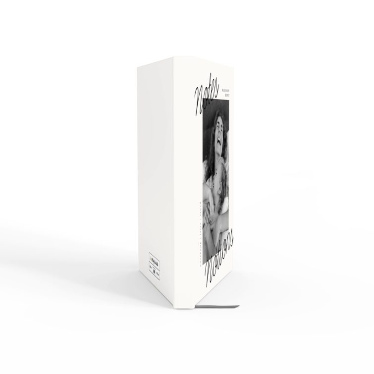 Portrait orientation notebook cover design with one black and white photo, featuring stylish typography, created by Utterly Printable.