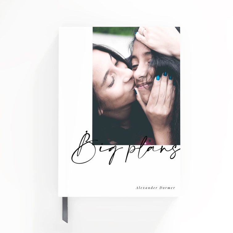 Portrait orientation personalised notebooks design with one photo on the cover, ideal for special events or gifts.