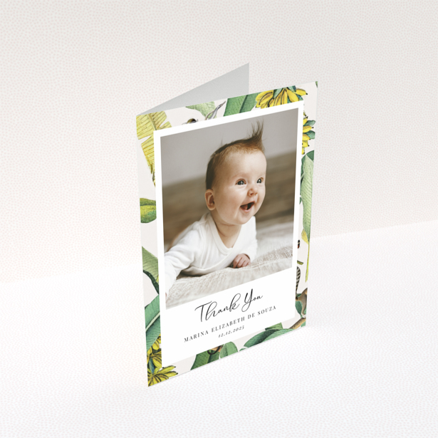 Baby thank you card with floral design and one photo