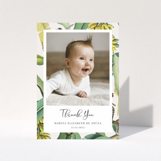 Baby thank you card with floral design and one photo